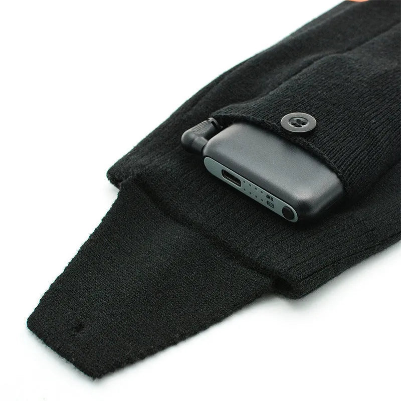 Smart app controlled heated socks with USB charging cable and battery pack