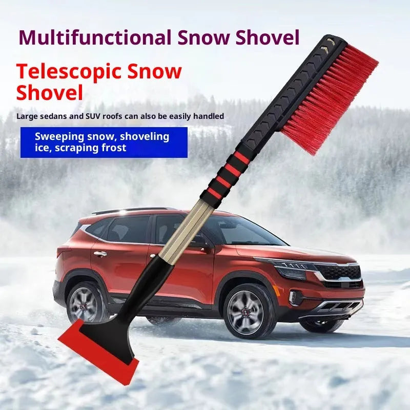 Alloy double-headed snow shovel scraper with telescopic or straight handle for car windscreen snow and ice removal