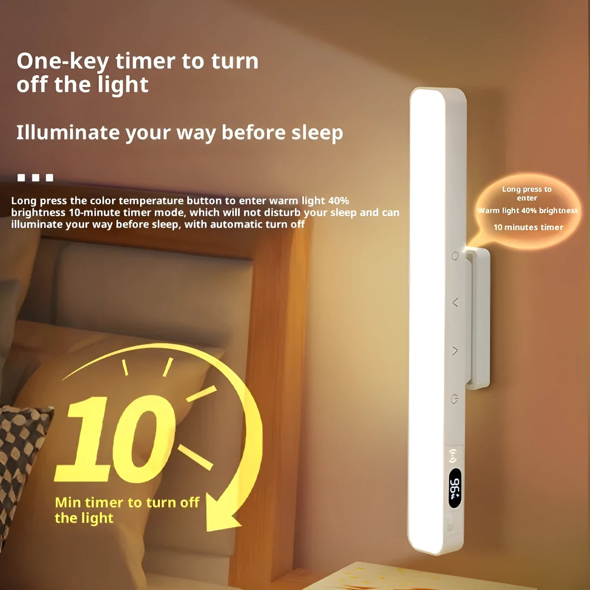Magnetic rechargeable LED light bar with built-in lithium battery and touch remote control for dormitory desk use