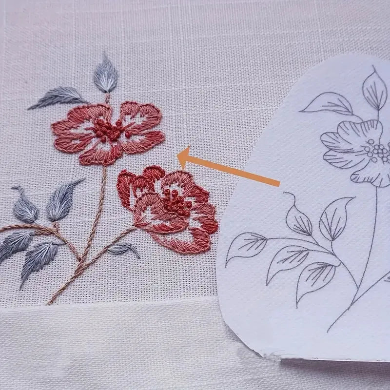 Nordic style embroidery kit with pre-printed design on water-soluble non-woven fabric for beginners