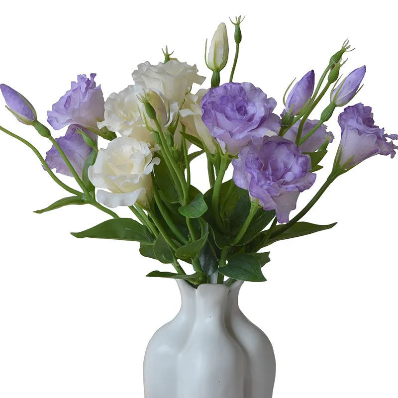 Silk artificial eustoma flower arrangement with 3 heads in choice of five colours