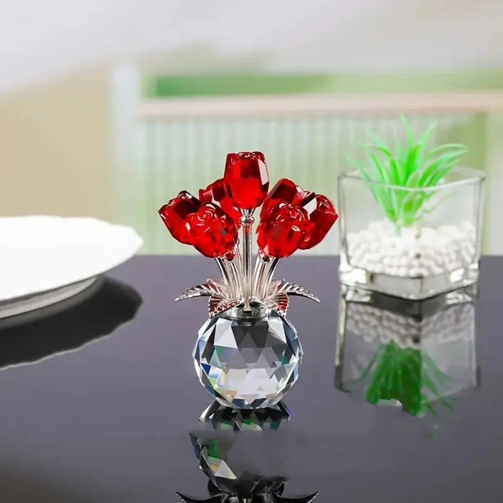 K9 crystal glass rose decoration with geometric Chinese design in seven colour options