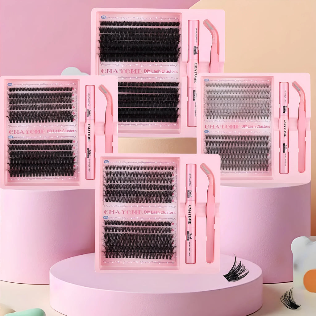 DIY single cluster false eyelash kit with artificial fibre lashes for handmade application