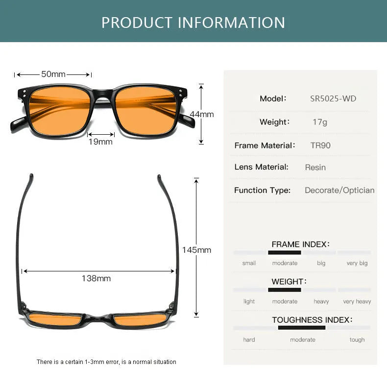 Orange anti-blue light glasses with TR90 frame in multiple colour options