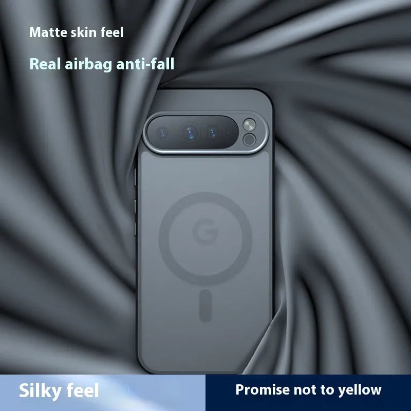 Magnetic Black phone case for Google Pixel, matte TPU PC cover with shockproof and anti-fingerprint features