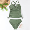 Women's separated swimwear bikini set in nylon with high elasticity, available in black, army green, leopard print, and green leaves patterns