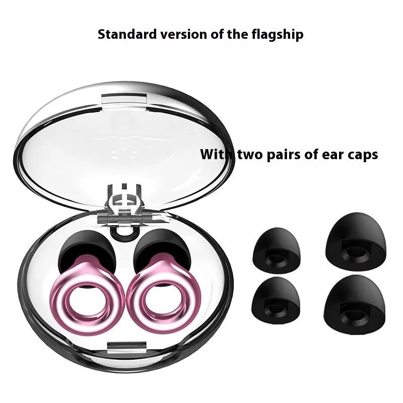 Soft silicone noise reduction earplugs in five colours with storage box and spare ear caps