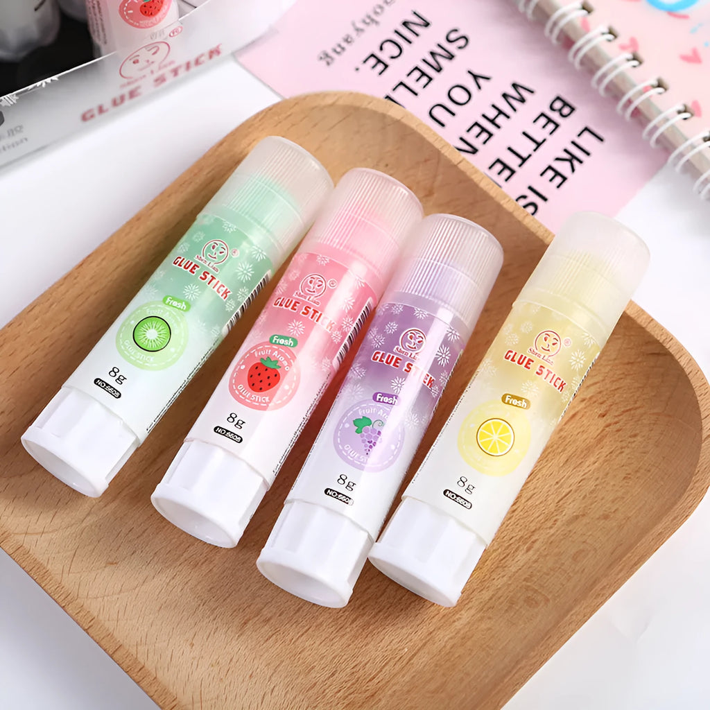 Jelly solid glue stick with fruit fragrance measuring 8.5cm long for craft and school projects