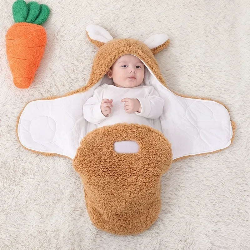 Baby wearing adjustable cotton swaddle sleep sack with velcro closure