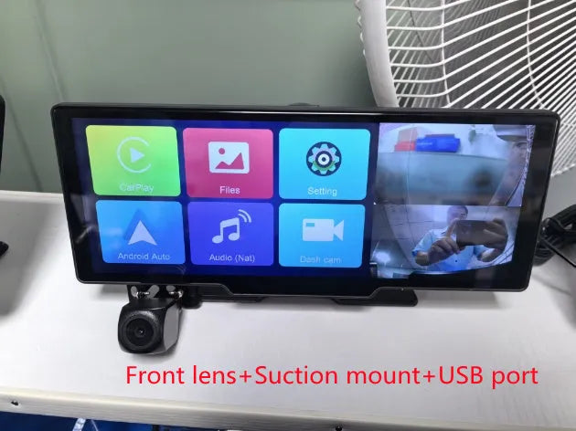 10.26-inch black car navigation device with touch screen and dual camera recording