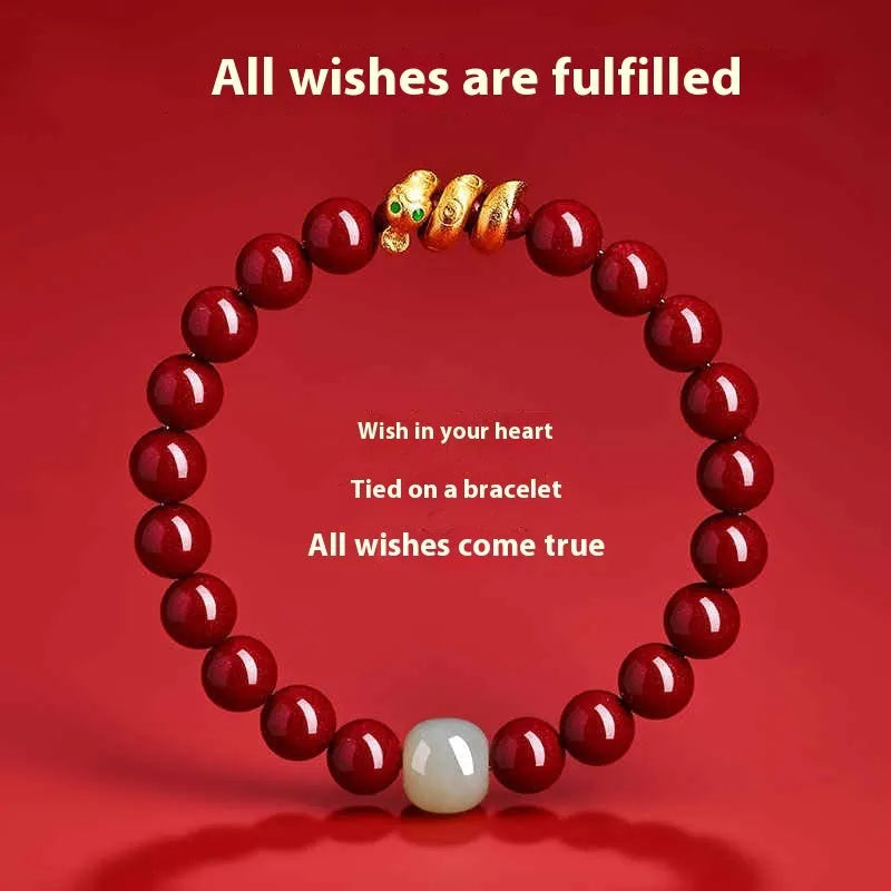Handmade cinnabar snake year bracelet with 6mm or 8mm beads, Chinese zodiac design