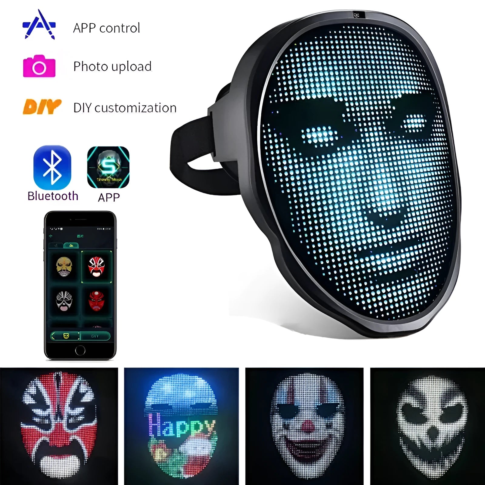 Avengers-themed LED luminous face mask with full colour changing display and gesture control