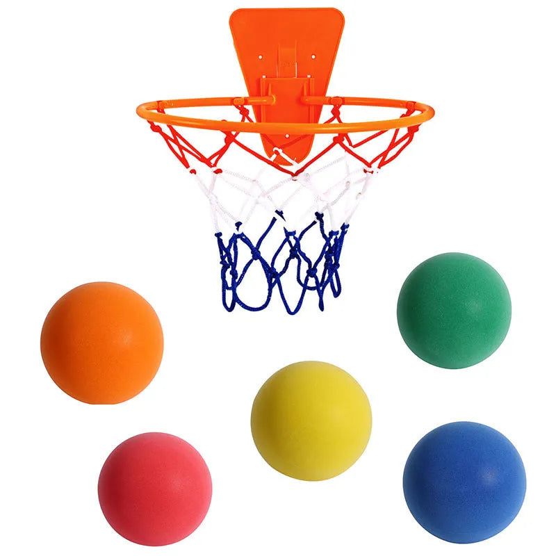 Silent high-density foam basketball in bright orange, 22cm diameter, for indoor children's play with reduced noise