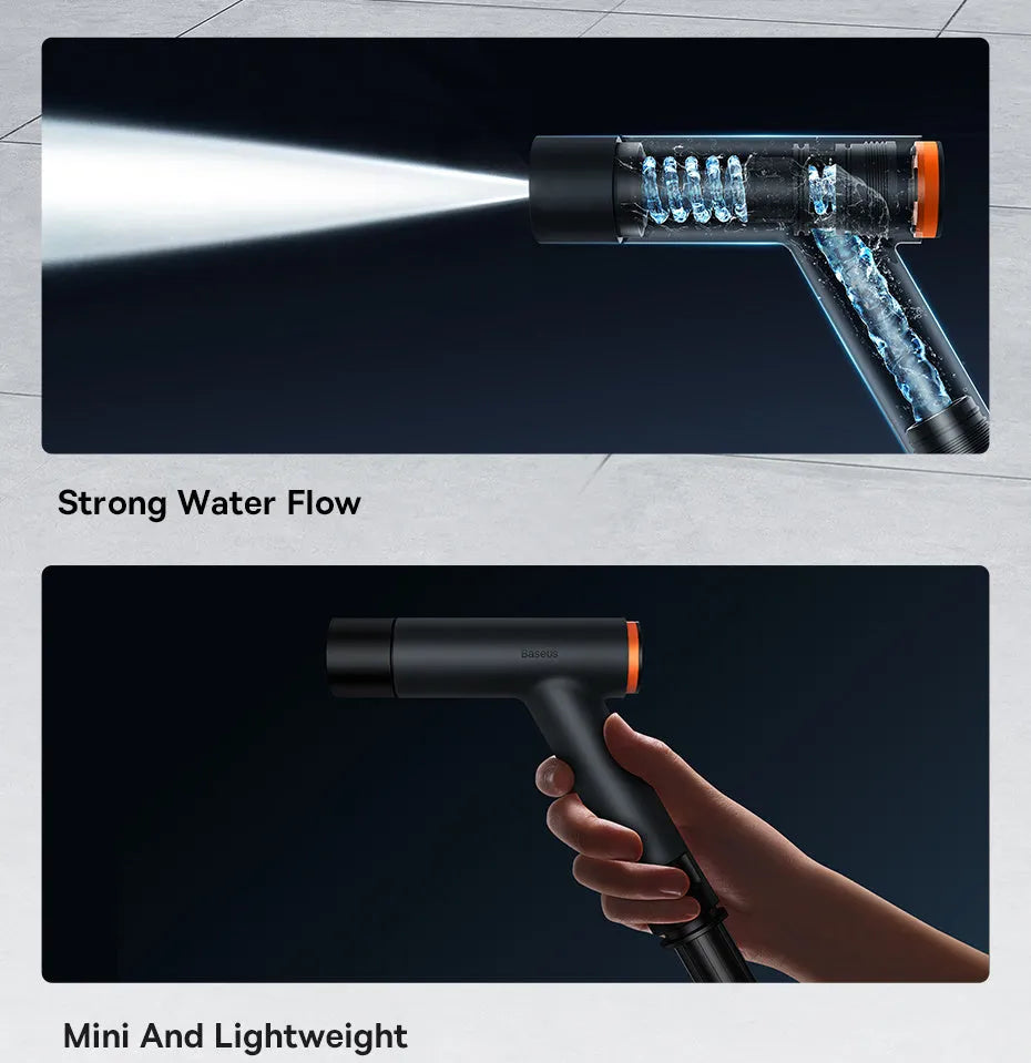 Car washing gun with universal joint and telescopic TPE polyester water pipe in 2.5m, 5m, or 10m lengths