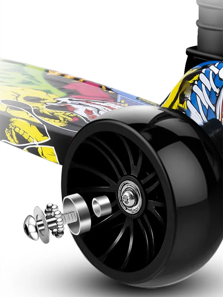 Children's three-wheel scooter with PP and inner steel plate, for ages 2-12, in black or pink