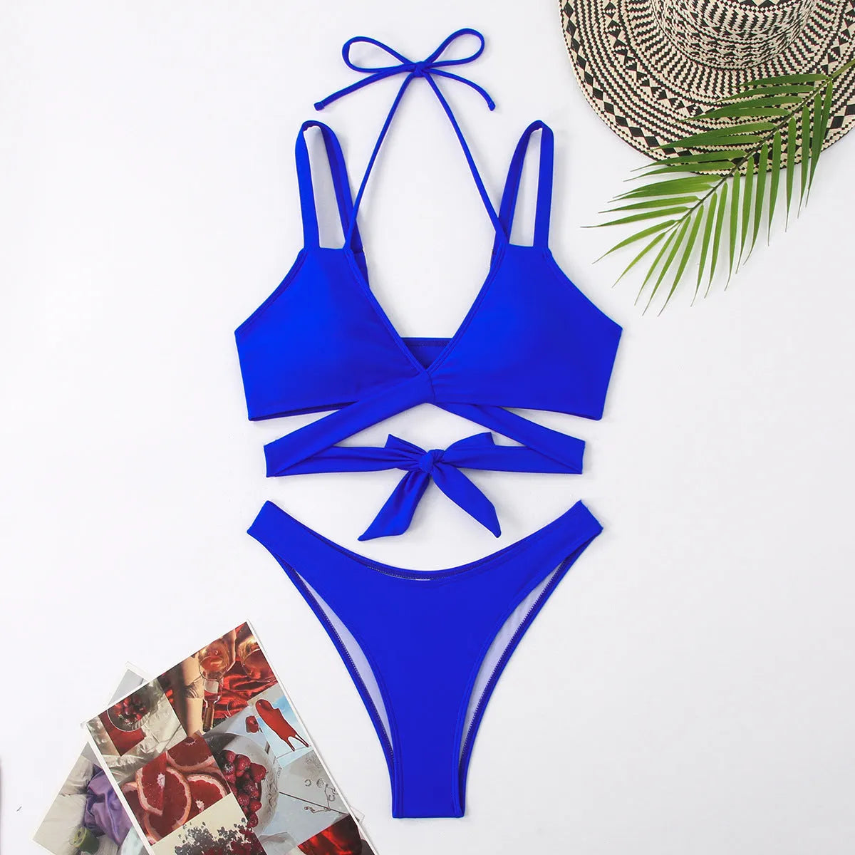 Women's solid colour bikini swimsuit with adjustable straps in briefs style, available in multiple colours