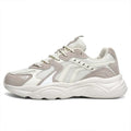 Men's beige and black flat sneakers with low heel and shallow ankle cut, shown in sizes 36 to 46.