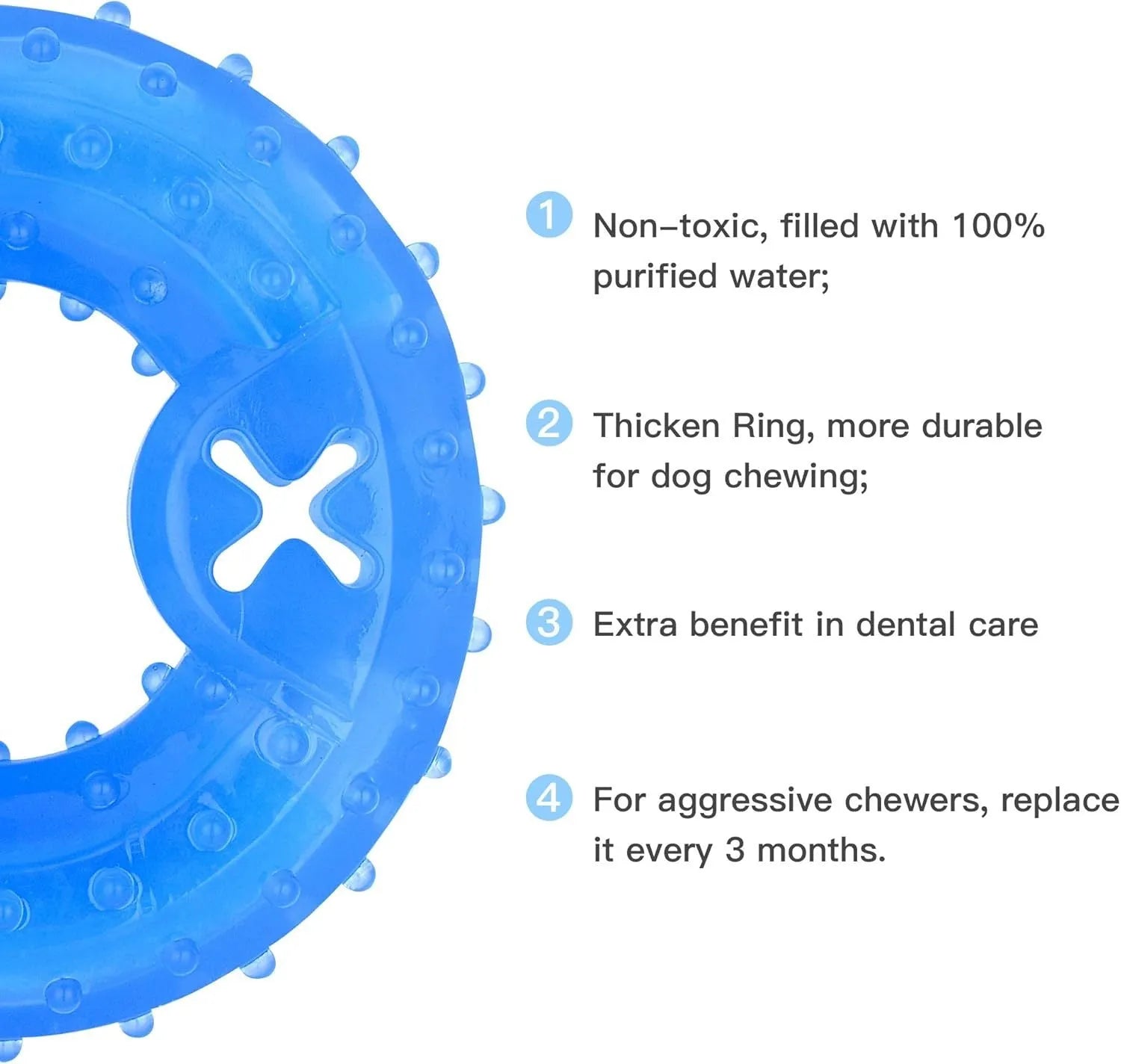 Freezable dog teething cooling chew toy with treat compartment in Bones and Circles shapes