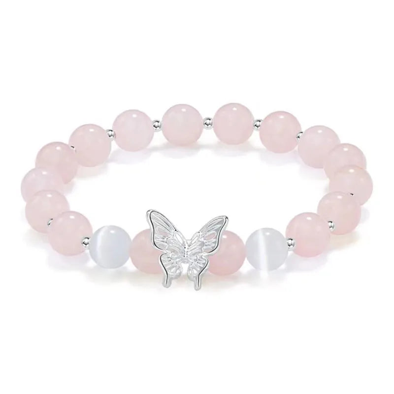 Women's crystal butterfly bracelet with cat eye design in bow shape showing three colour options