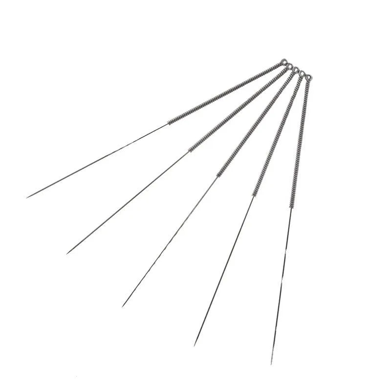 Ten metal nozzle cleaning needles for Mk8 and E3D 3D printers in five sizes from 0.2mm to 0.4mm diameter.