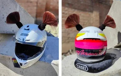 Motorcycle helmet decorative balls with braid designs in various colours, 8cm height with non-marking adhesive