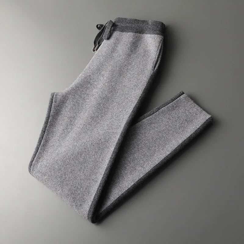 Men's cashmere wool blend half turtleneck zipper cardigan suit with trousers in winter colours