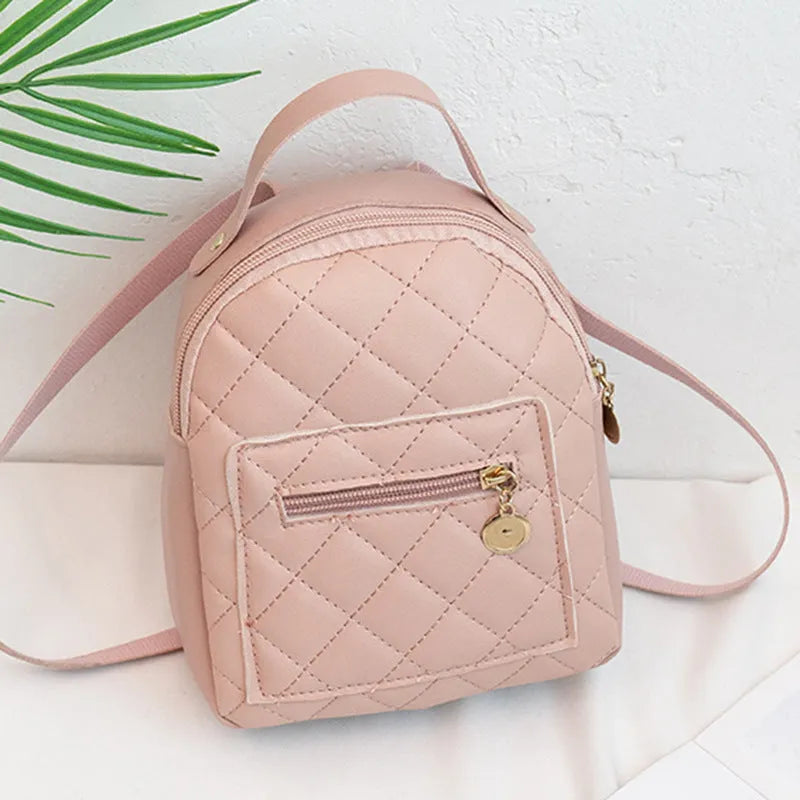 Korean style embroidered backpack in pink with sandwich pocket and soft carry handle