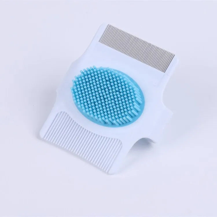 Blue and green handheld multifunctional dog grooming comb for hair removal and massage
