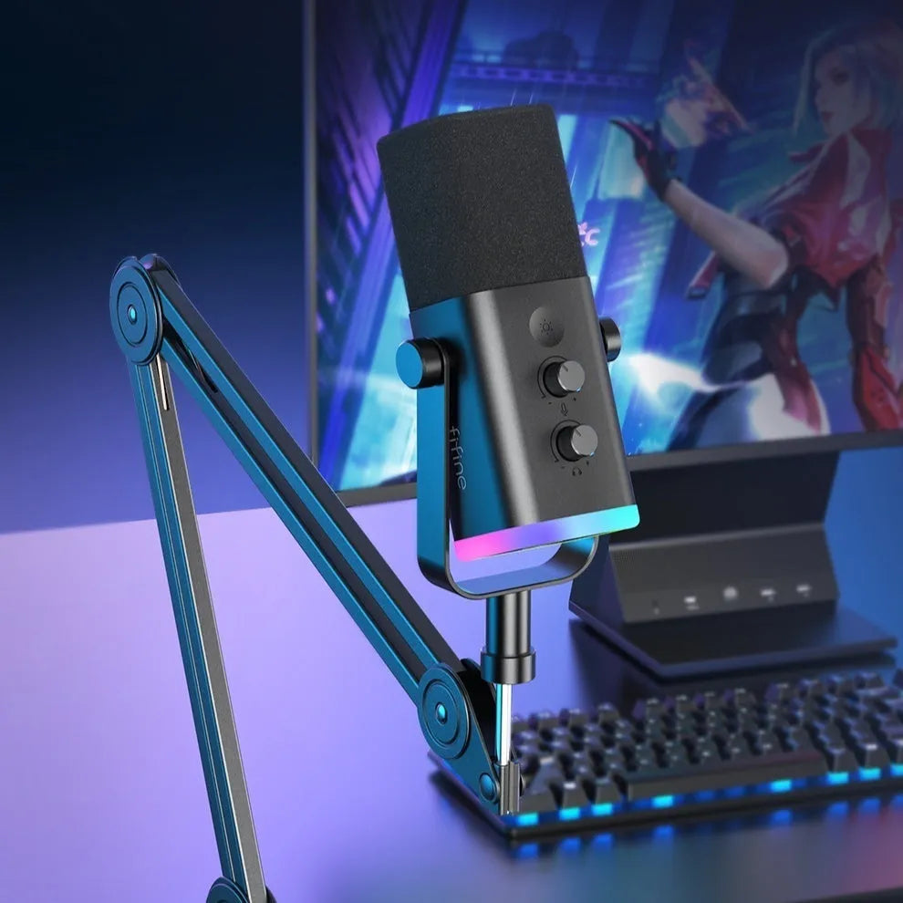 Dynamic noise reduction microphone in black, pink, or white with optional black or white bracket