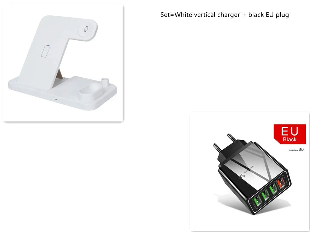 4-in-1 wireless charging station with adjustable magnetic plate, charging phone, Apple Watch, AirPods, and Apple Pencil