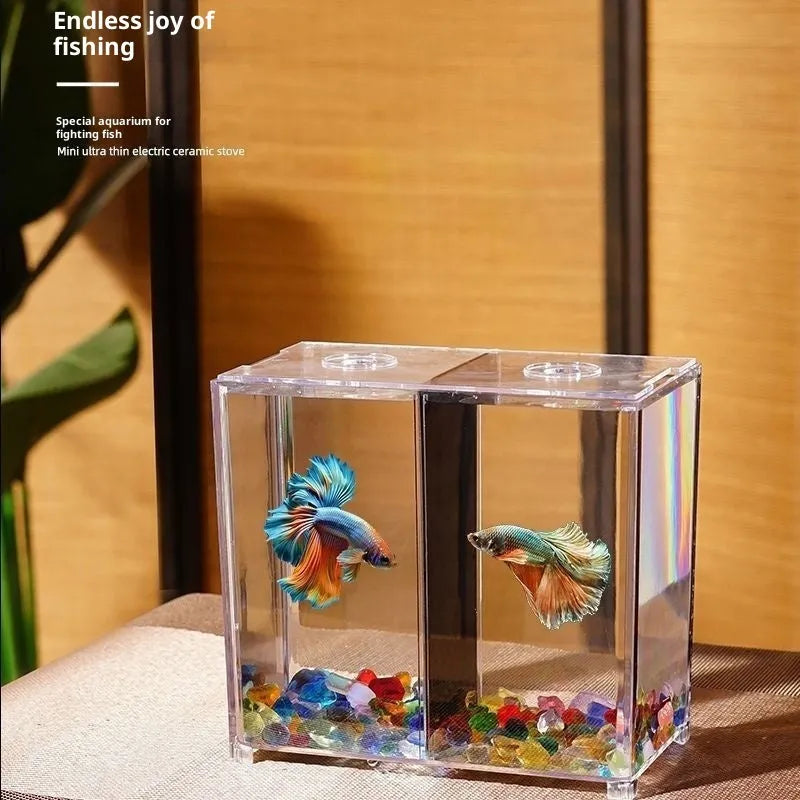 Thickened acrylic fish tank building block, single grid cylinder with blue glass and spotlight, tabletop use, blue colour option.