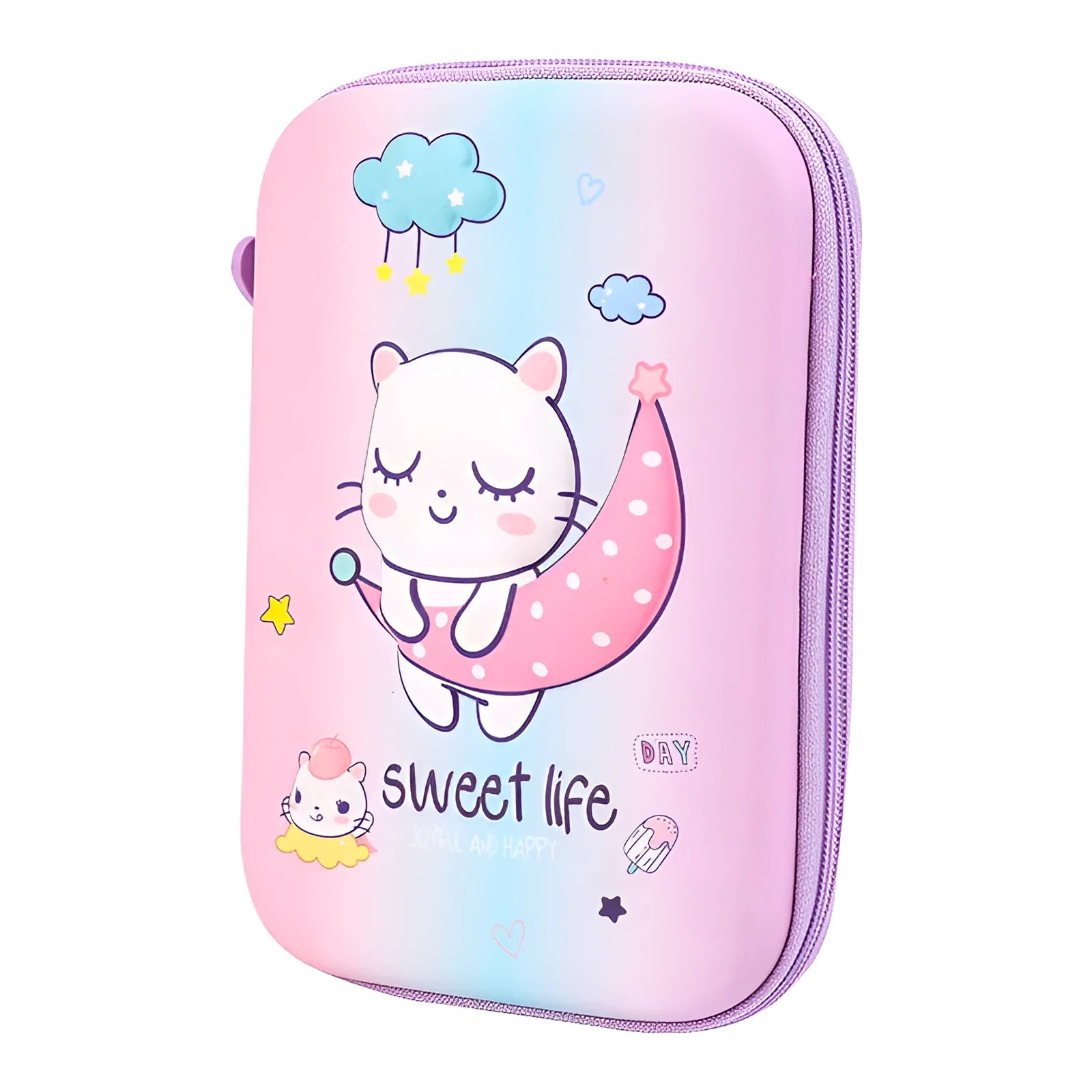 Square canvas stationery box with cartoon anime rabbit dinosaur moon cat designs for pencil storage