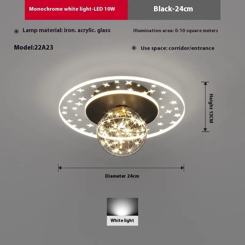 Modern ceiling lamp for corridor or hallway with LED light source in black, gold or white finish