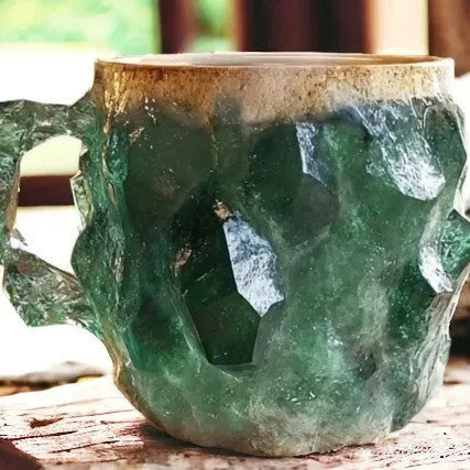 Resin mineral crystal coffee mug with 400ml capacity and 3D crystal structure in purple colour