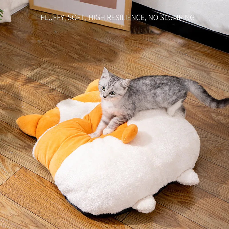 Orange semi-closed cat sleeping bag measuring 65cm x 53cm