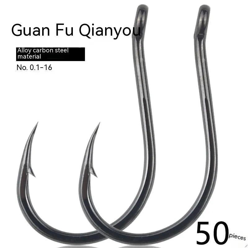 Bulk pack of barbed crooked mouth fishing hooks for sea fishing, made from alloy carbon steel.
