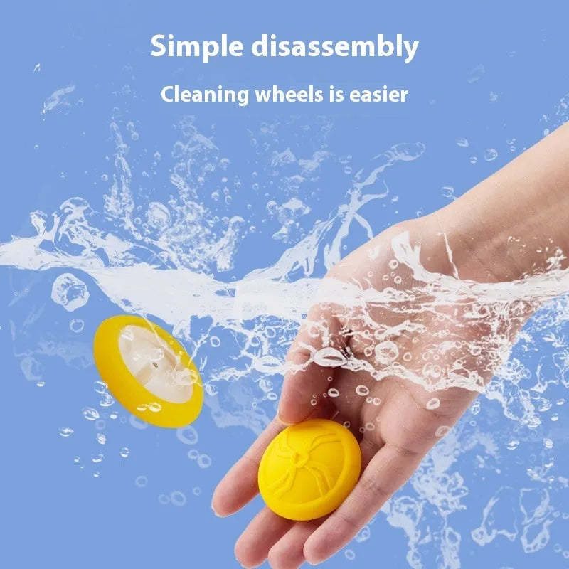 Electric self-moving cat toy mouse in blue technical design with remote control on hard floor surface