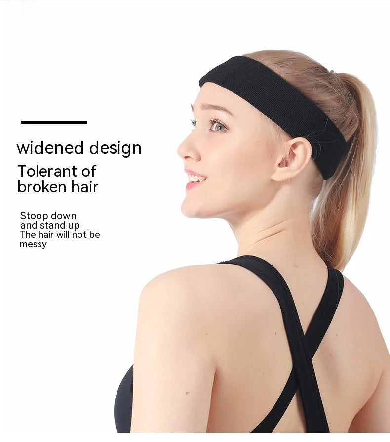 Widening elastic sports sweatband in solid colours: black, red, blue, rose red, sky blue.