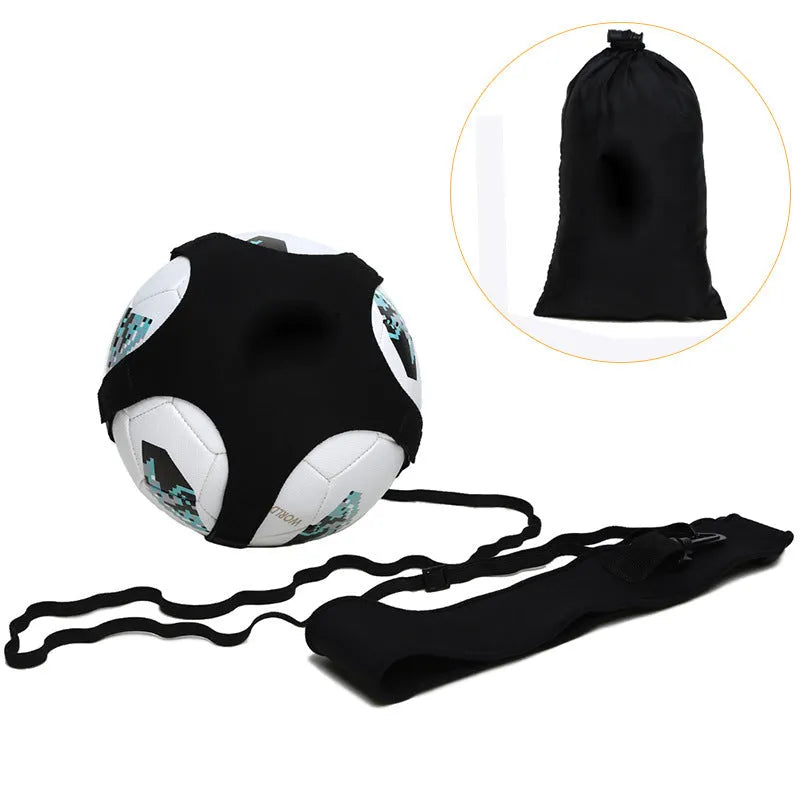 Black football juggling belt with 2 m static length made from diving suit fabric for training