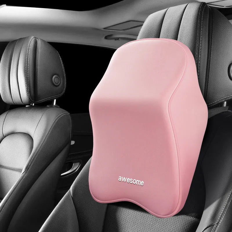 Memory foam car seat lumbar support pillow and headrest cushion with geometric pattern