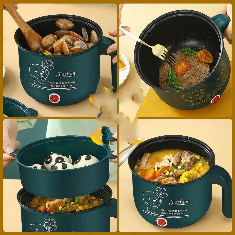Emerald green multifunctional electric cooker with stainless steel liner, 220V 300W-600W, for hot pot and rice cooking