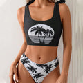 Women's coconut print bikini swimsuit with lace-up detail on a white background