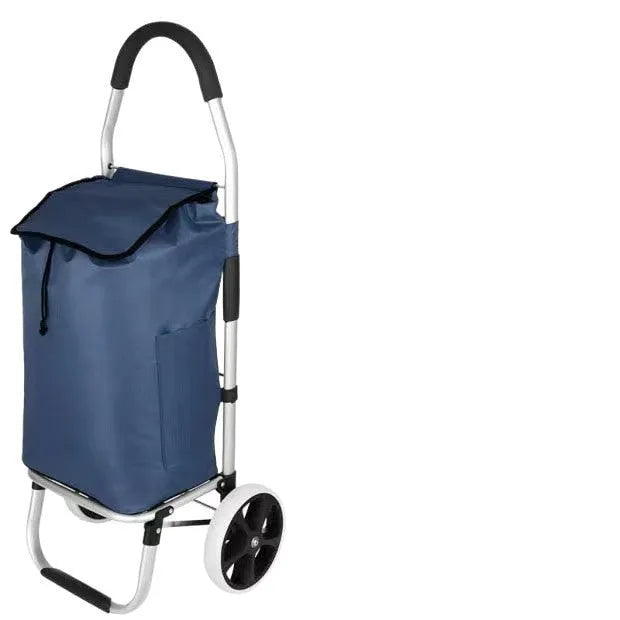 Aluminium alloy folding shopping cart pull rod trolley in black or cyan with white ring bull wheel