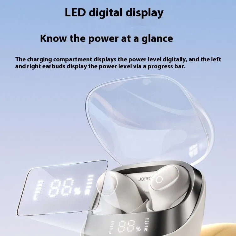 Wireless in-ear Bluetooth headset in charging case with USB cable, showing Dawn White and Starry Sky Black colour options