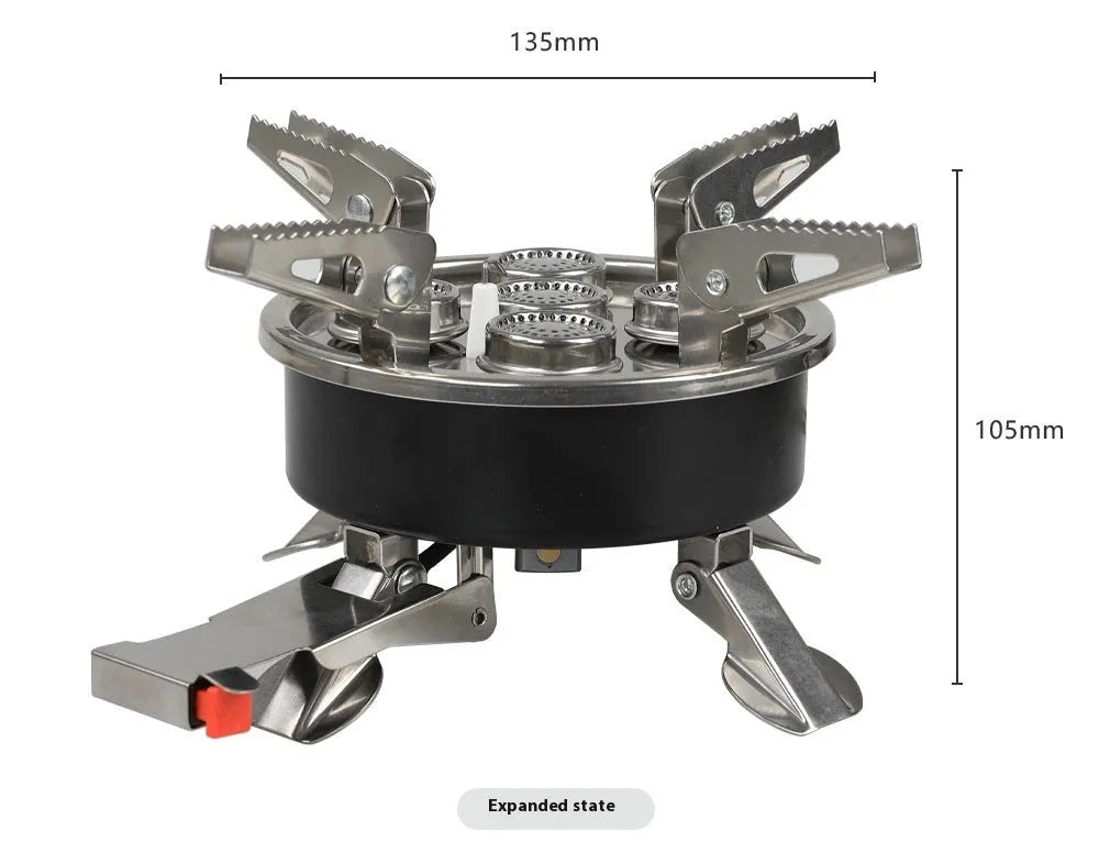 Silver foldable stainless steel split stove with 100cm hose, packed size 155x125mm