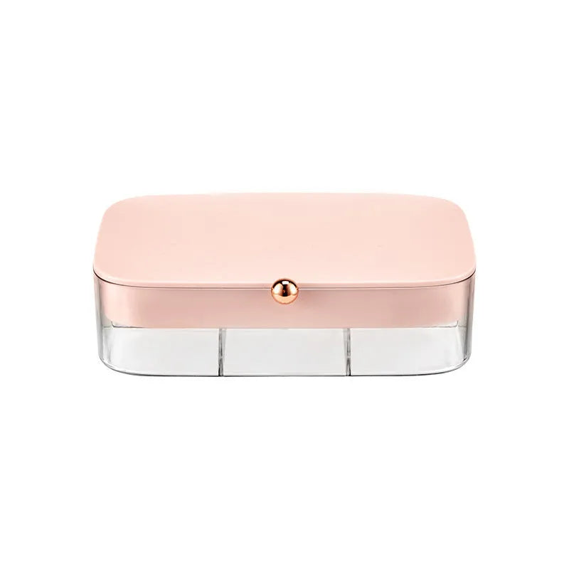 Green minimalist multi-layer jewellery storage box with lid open, showing internal compartments.