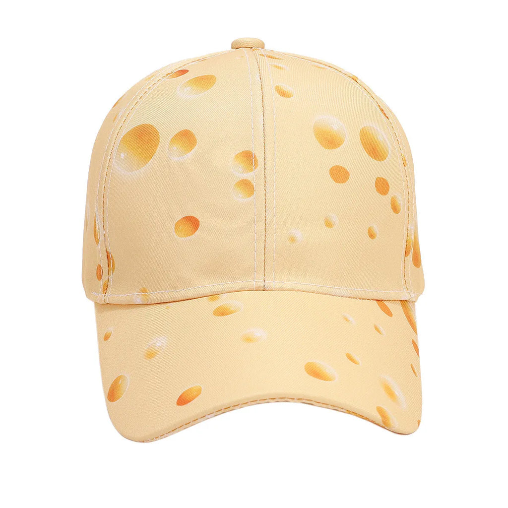 Personalised cheese pattern peaked cap with full print design and adjustable strap