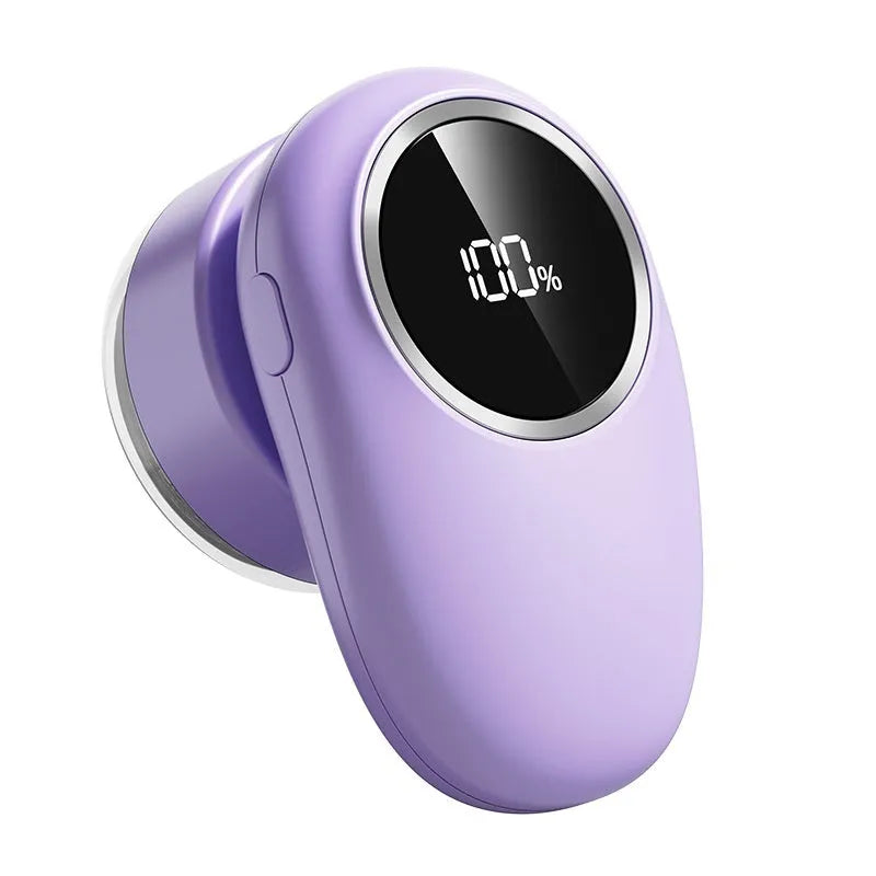 Digital display fur ball trimmer with configurable cutter heads in beige or purple colour options