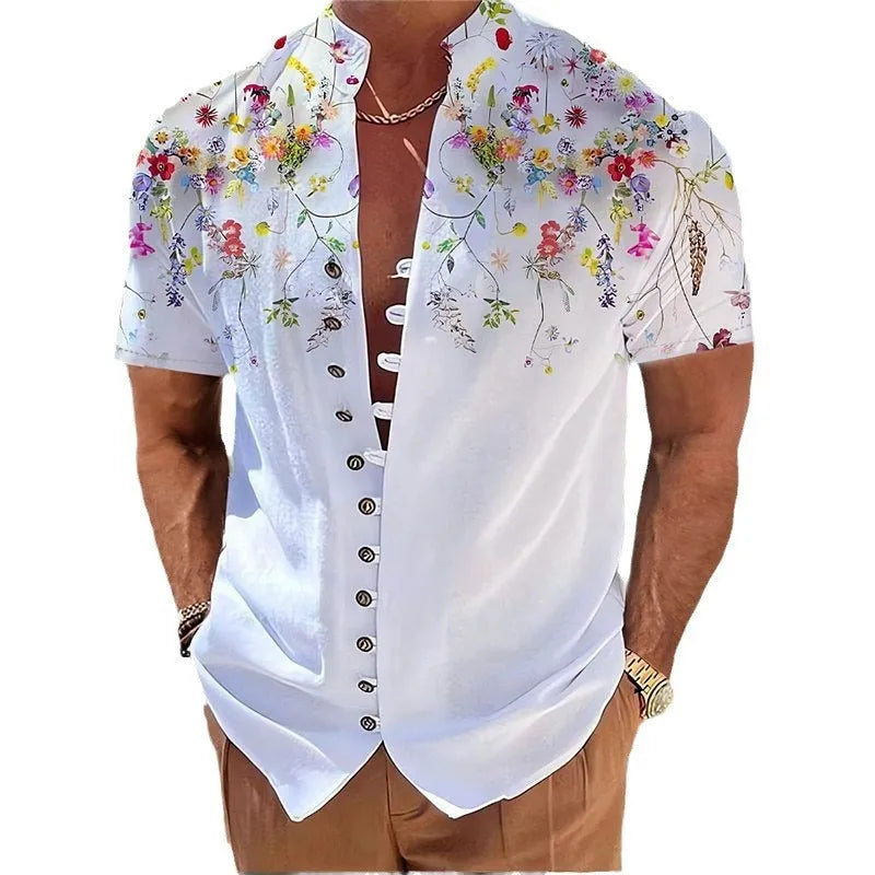 Geometric 3D printed floral design on a short sleeve youth casual shirt cardigan