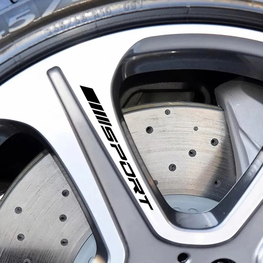 PET hollow sports series car rim stickers in black, red and white colours